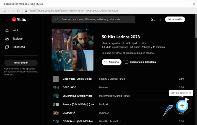 agregar pistas de youtube music para convertir