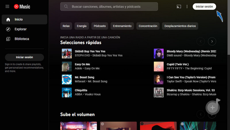 Inicie sesión en YouTube Music