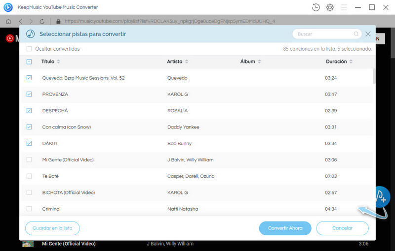 agregar música de youtube music a keepmusic