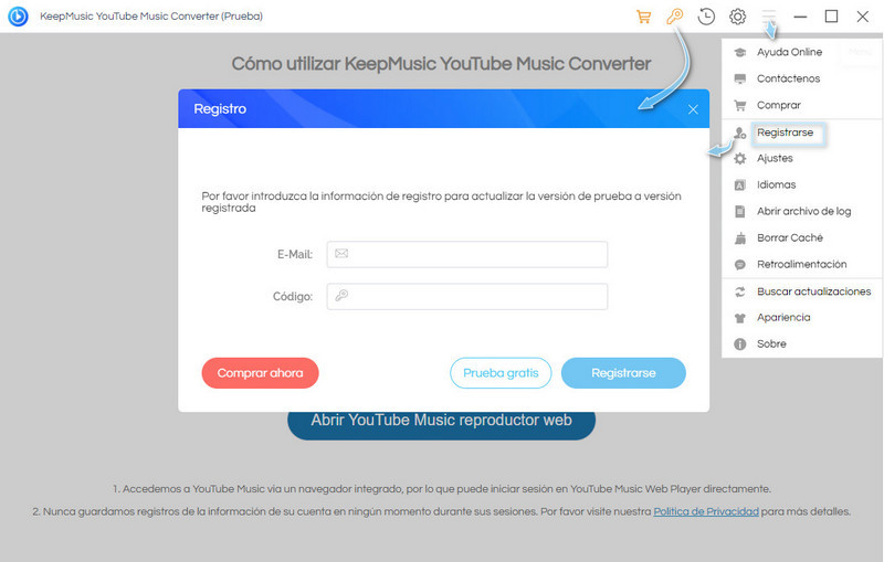 Registrar KeepMusic YouTube Music Converter